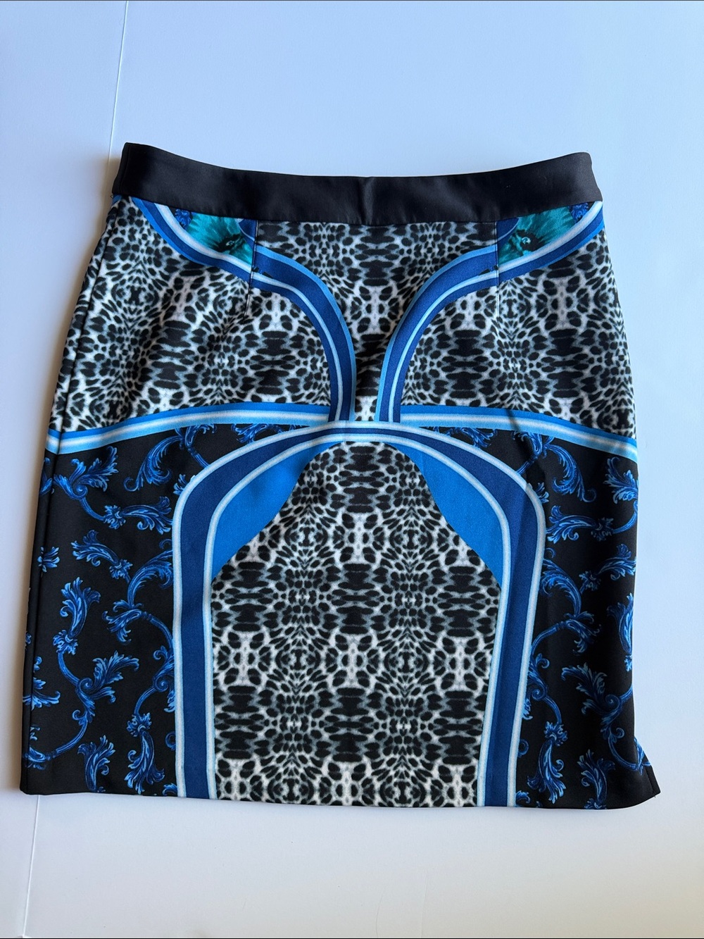 Laundry Shelli Segal Blue & Black Printed Two-Piece Skirt Set sz 8 stretchy KH - Picture 5 of 10